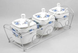 紅牡丹骨瓷調味罐三件套 廚房里的藝術與實用之美